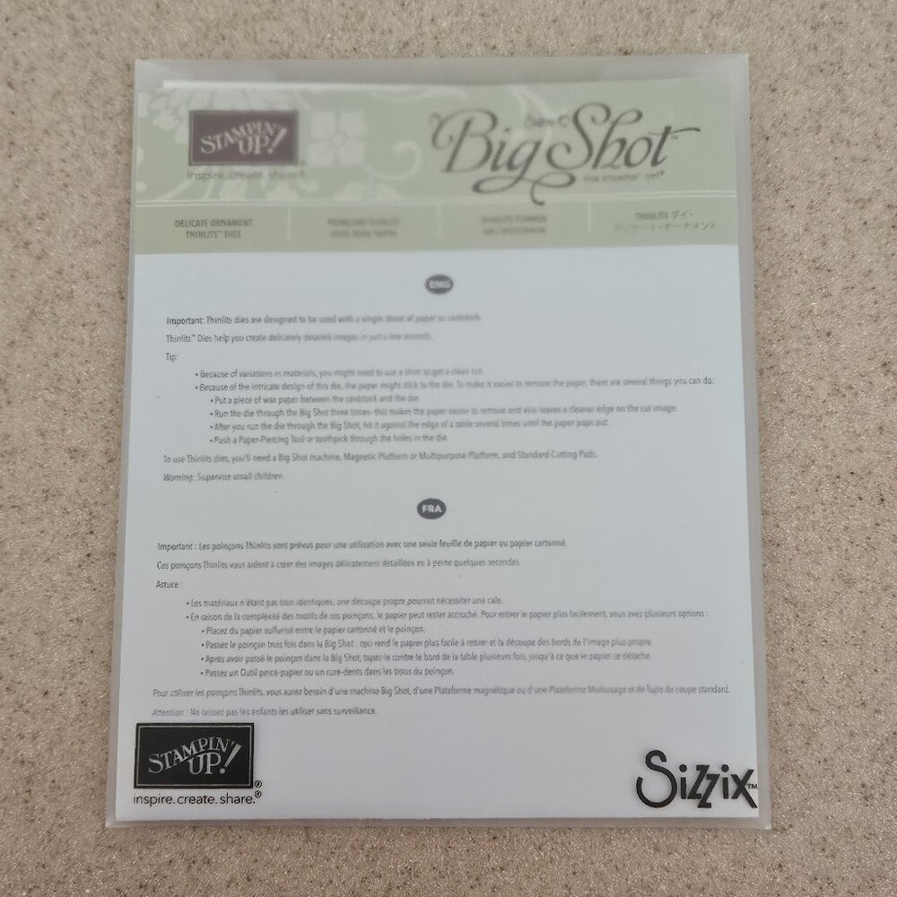 RARE STAMPIN UP SIZZIX BIG SHOT DELICATE ORNAMENTS CHRISTMAS THINLITS DIES CRAFT